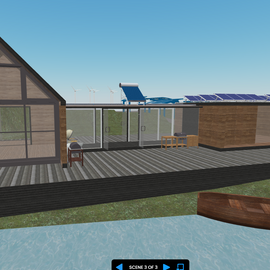House on lakeside with romantic scenery and sustainable elements like solar framevr_ready